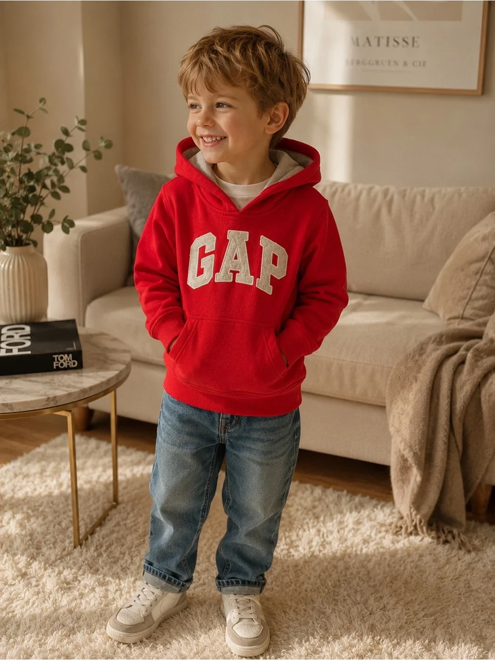 GAP Red Pullover Hoodie with Contrasting Logo